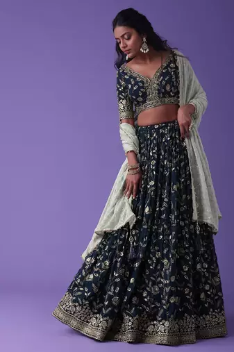 blue georgette embroidered lehenga choli with dupatta