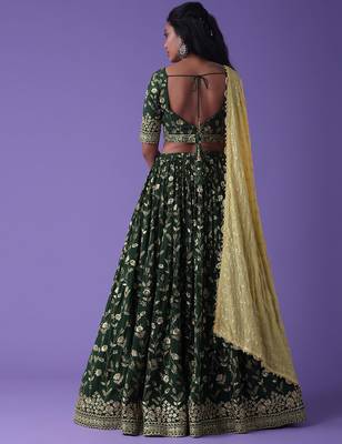 green georgette embroidered lehenga choli with dupatta 3