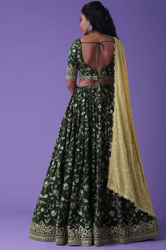 green georgette embroidered lehenga choli with dupatta