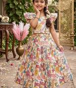 Kota chex fabric with floral printed kids lehenga choli