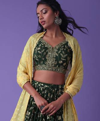 green georgette embroidered lehenga choli with dupatta 4