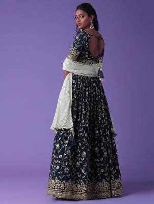 blue georgette embroidered lehenga choli with dupatta 3