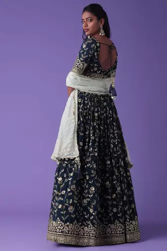 blue georgette embroidered lehenga choli with dupatta