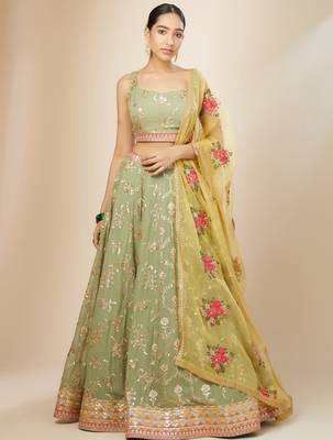 light green georgette embroidered lehenga choli with dupatta 1