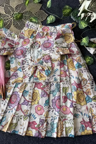 Kota chex fabric with floral printed kids lehenga choli