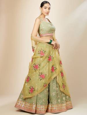 light green georgette embroidered lehenga choli with dupatta 2