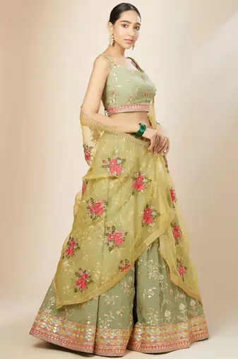 light green georgette embroidered lehenga choli with dupatta