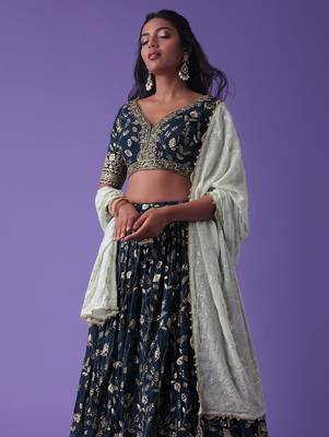blue georgette embroidered lehenga choli with dupatta 4
