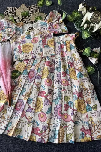 Kota chex fabric with floral printed kids lehenga choli