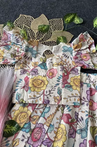 Kota chex fabric with floral printed kids lehenga choli