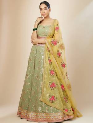 light green georgette embroidered lehenga choli with dupatta 4