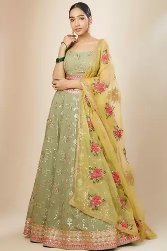 light green georgette embroidered lehenga choli with dupatta
