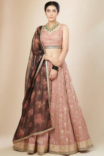 pink georgette embroidered lehenga choli with dupatta
