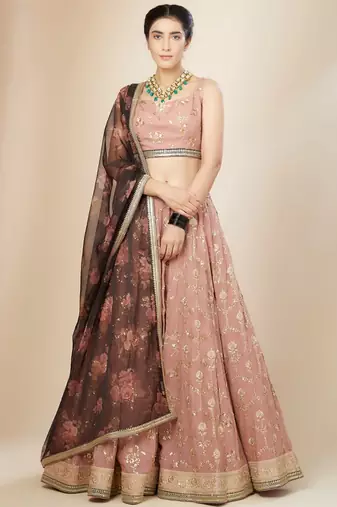 pink georgette embroidered lehenga choli with dupatta