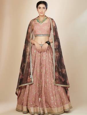 pink georgette embroidered lehenga choli with dupatta 2