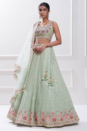 sky blue georgette embroidered lehenga choli with dupatta
