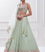 sky blue georgette embroidered lehenga choli with dupatta
