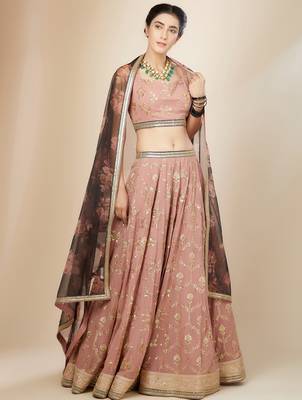pink georgette embroidered lehenga choli with dupatta 4