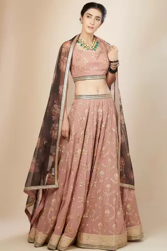pink georgette embroidered lehenga choli with dupatta