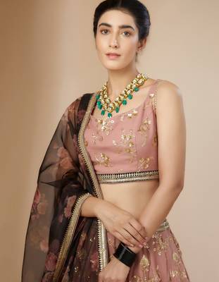 pink georgette embroidered lehenga choli with dupatta 5