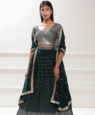 green georgette embroidered lehenga choli with dupatta 1