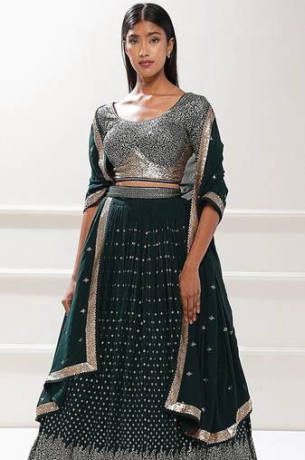 green georgette embroidered lehenga choli with dupatta