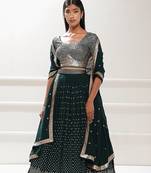 green georgette embroidered lehenga choli with dupatta