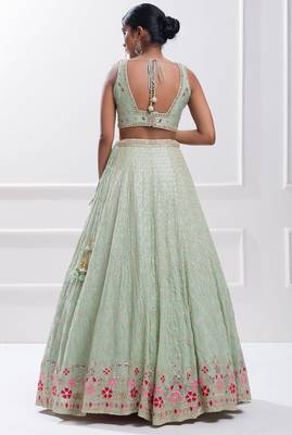 sky blue georgette embroidered lehenga choli with dupatta 3