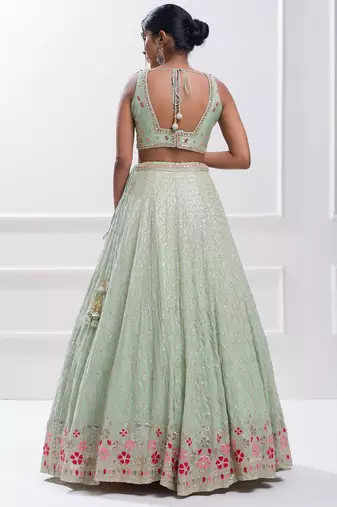 sky blue georgette embroidered lehenga choli with dupatta