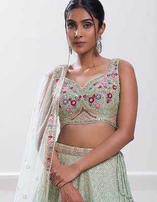 sky blue georgette embroidered lehenga choli with dupatta 4