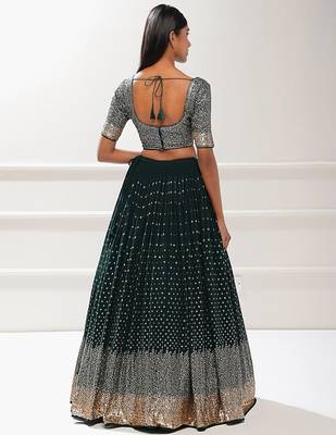 green georgette embroidered lehenga choli with dupatta 3