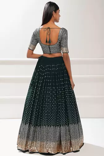 green georgette embroidered lehenga choli with dupatta