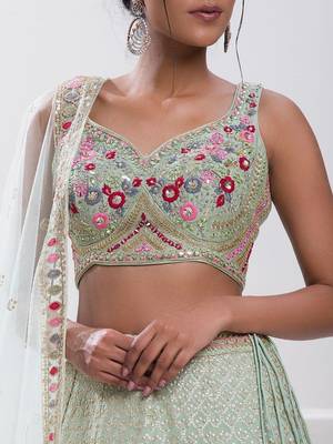 sky blue georgette embroidered lehenga choli with dupatta 5