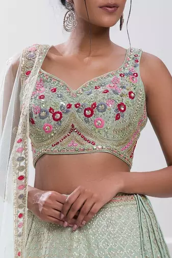 sky blue georgette embroidered lehenga choli with dupatta