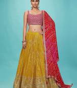 yellow georgette embroidered lehenga choli with dupatta