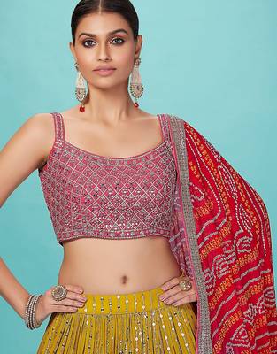 yellow georgette embroidered lehenga choli with dupatta 2