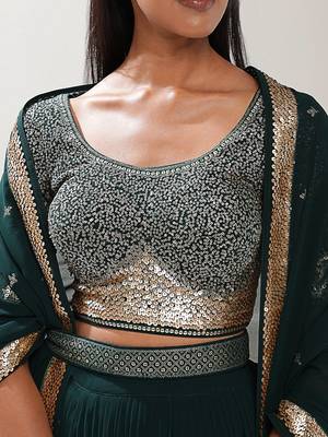 green georgette embroidered lehenga choli with dupatta 5