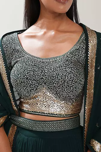 green georgette embroidered lehenga choli with dupatta