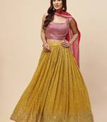 yellow georgette embroidered lehenga choli with dupatta