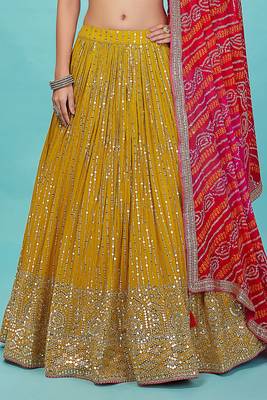 yellow georgette embroidered lehenga choli with dupatta 3