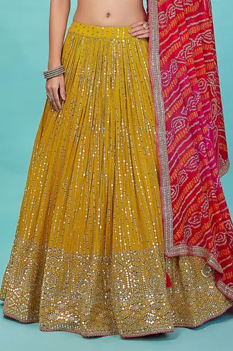 yellow georgette embroidered lehenga choli with dupatta