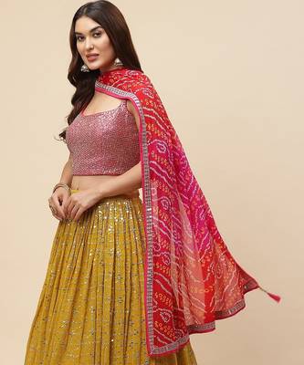 yellow georgette embroidered lehenga choli with dupatta 2