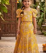 Kota chex fabric with floral printed kids lehenga choli