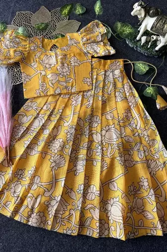 Kota chex fabric with floral printed kids lehenga choli