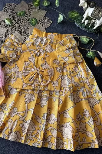 Kota chex fabric with floral printed kids lehenga choli