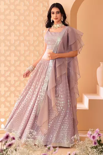 baby pink georgette embroidered lehenga choli with dupatta