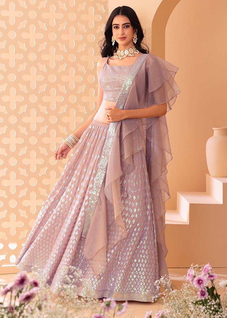 baby pink georgette embroidered lehenga choli with dupatta