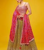 olive georgette embroidered lehenga choli with dupatta