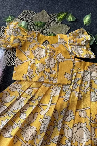 Kota chex fabric with floral printed kids lehenga choli