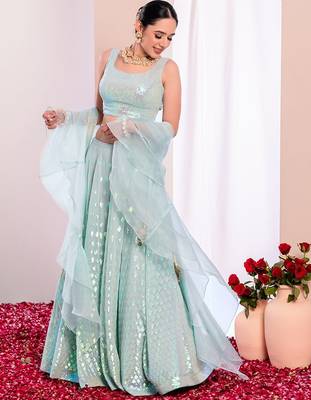 blue georgette embroidered lehenga choli with dupatta 1